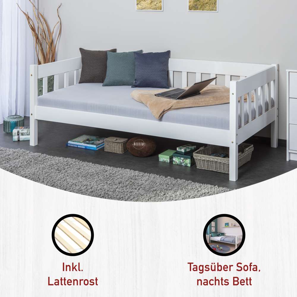 100x70x209 Skandi Holzbett in Weiß - Beato