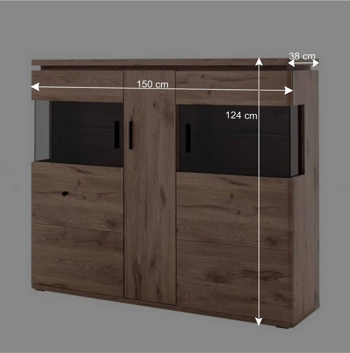 150x124x38 Wohnzimmerschrank mit Glas modern - Bekunion