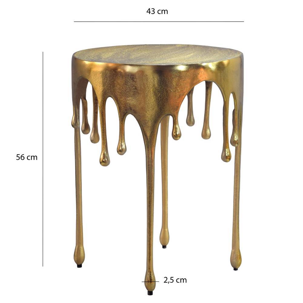 Goldfarbener Design-Beistelltisch mit zerlaufender Optik und Produktmaßen – Straits