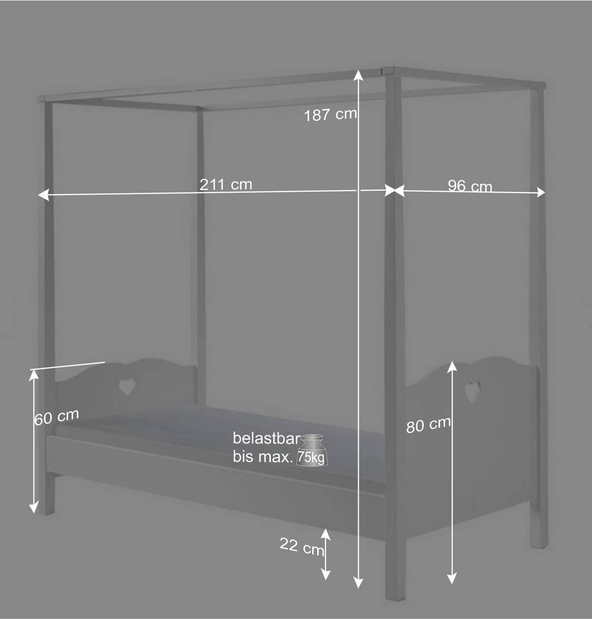 Himmelbett mit Vorhang in Weiß - Grandory