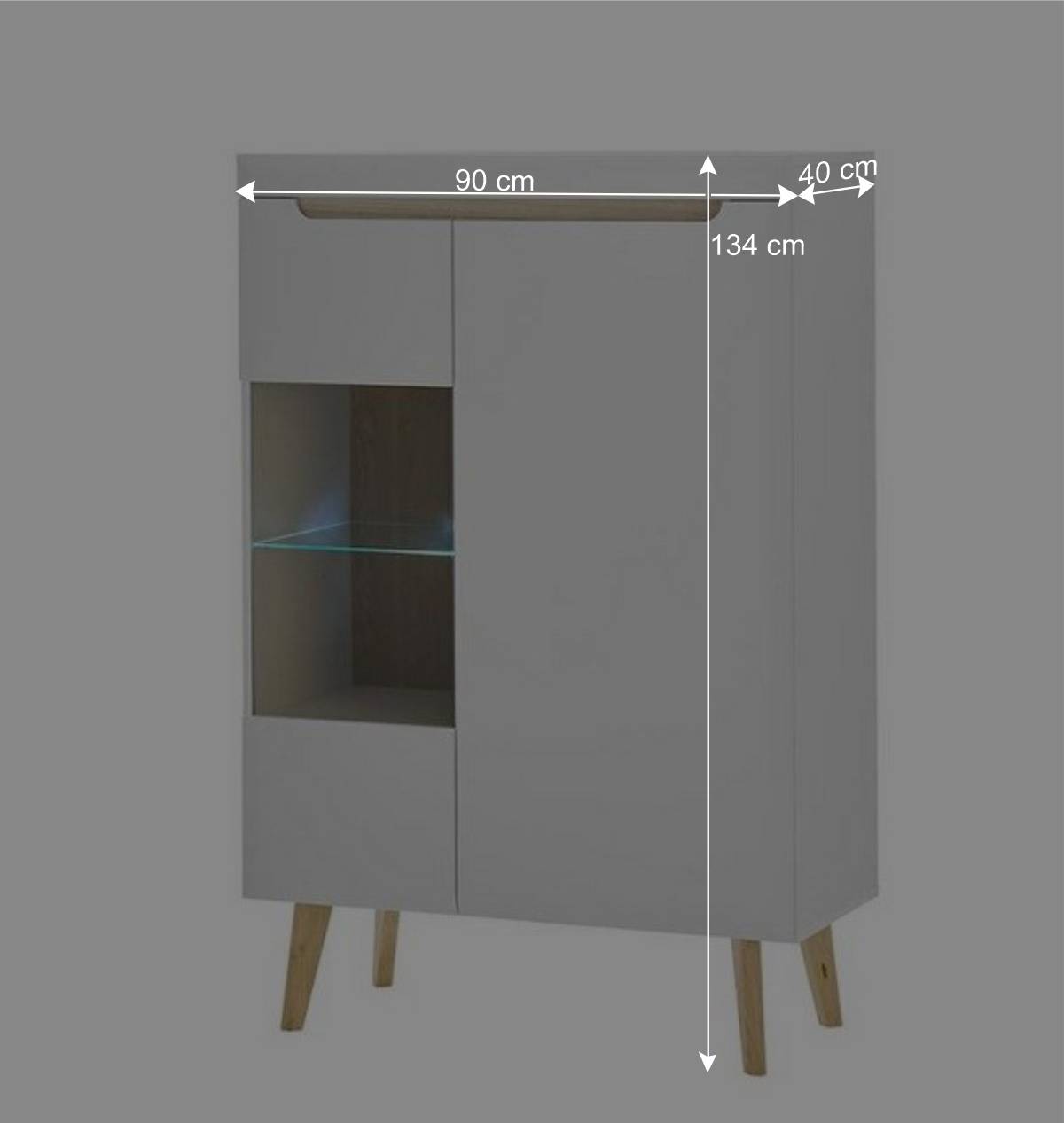 Highboard mit Glas im Skandi Design - Ginko