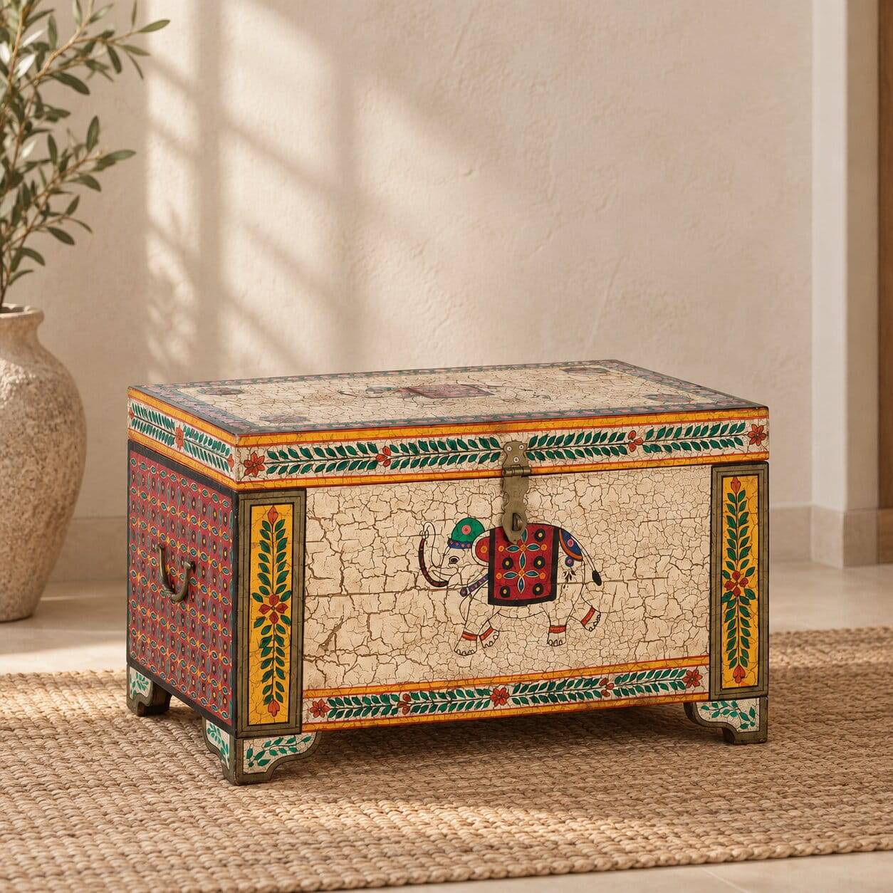 Orient Design Truhe in Bunt mit Elefanten Motiv - Branle
