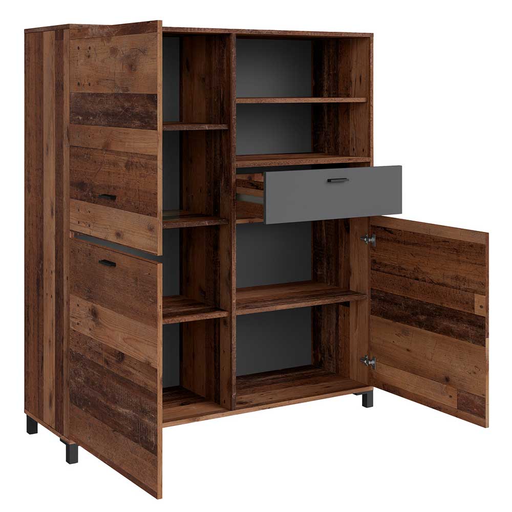Highboard im Altholz Look & Anthrazit - Bosco