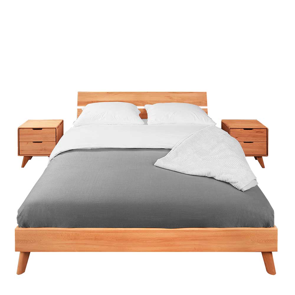 Holz Doppelbett & 2 Nachtkommoden - Junola (dreiteilig)