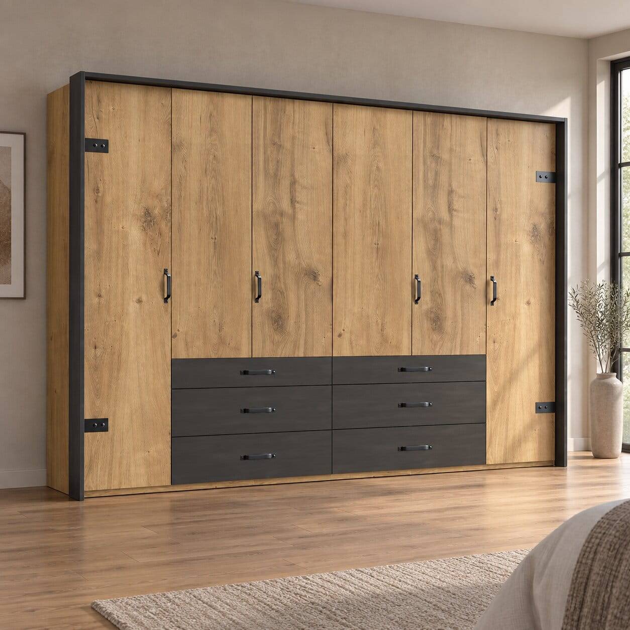 Schlafzimmerschrank mit sechs Schubladen & Türen - Bram