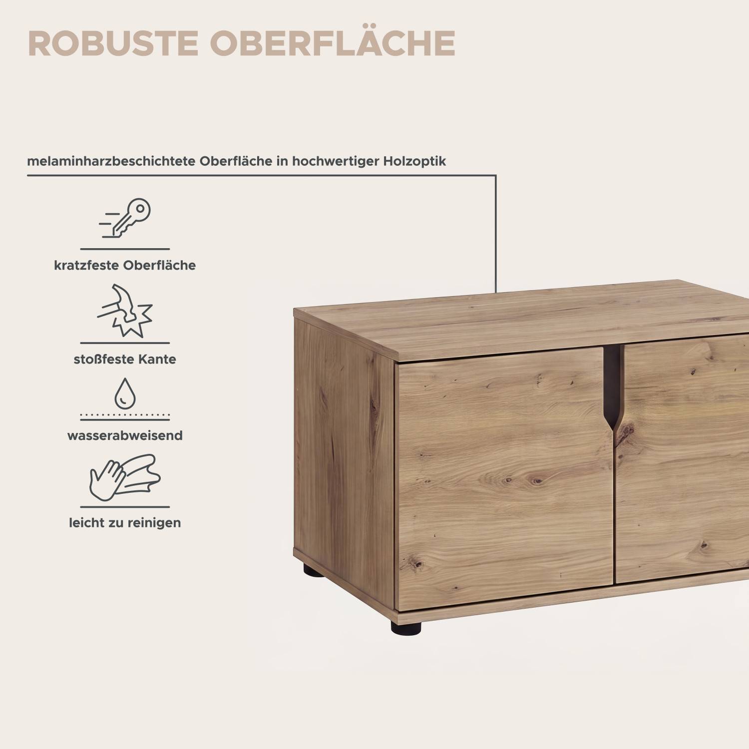 Robuste Schuhbank mit melaminharzbeschichteter, kratzfester und wasserabweisender Oberfläche – Omy