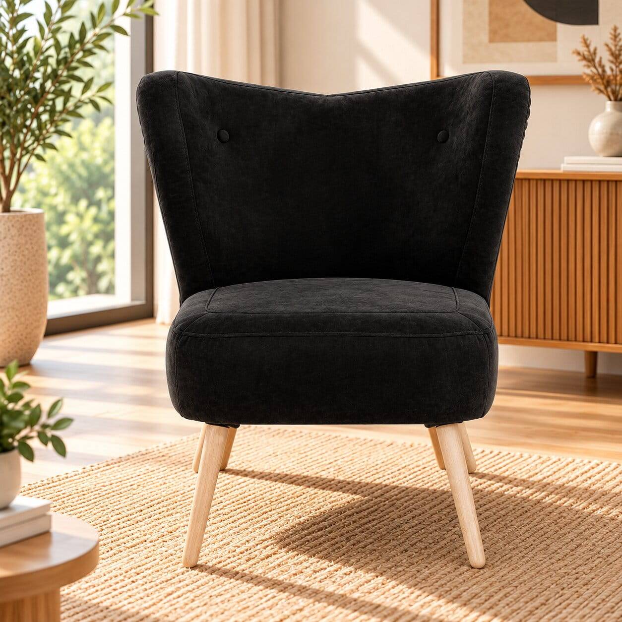 Retro Sessel in Schwarz Velours - Kerou