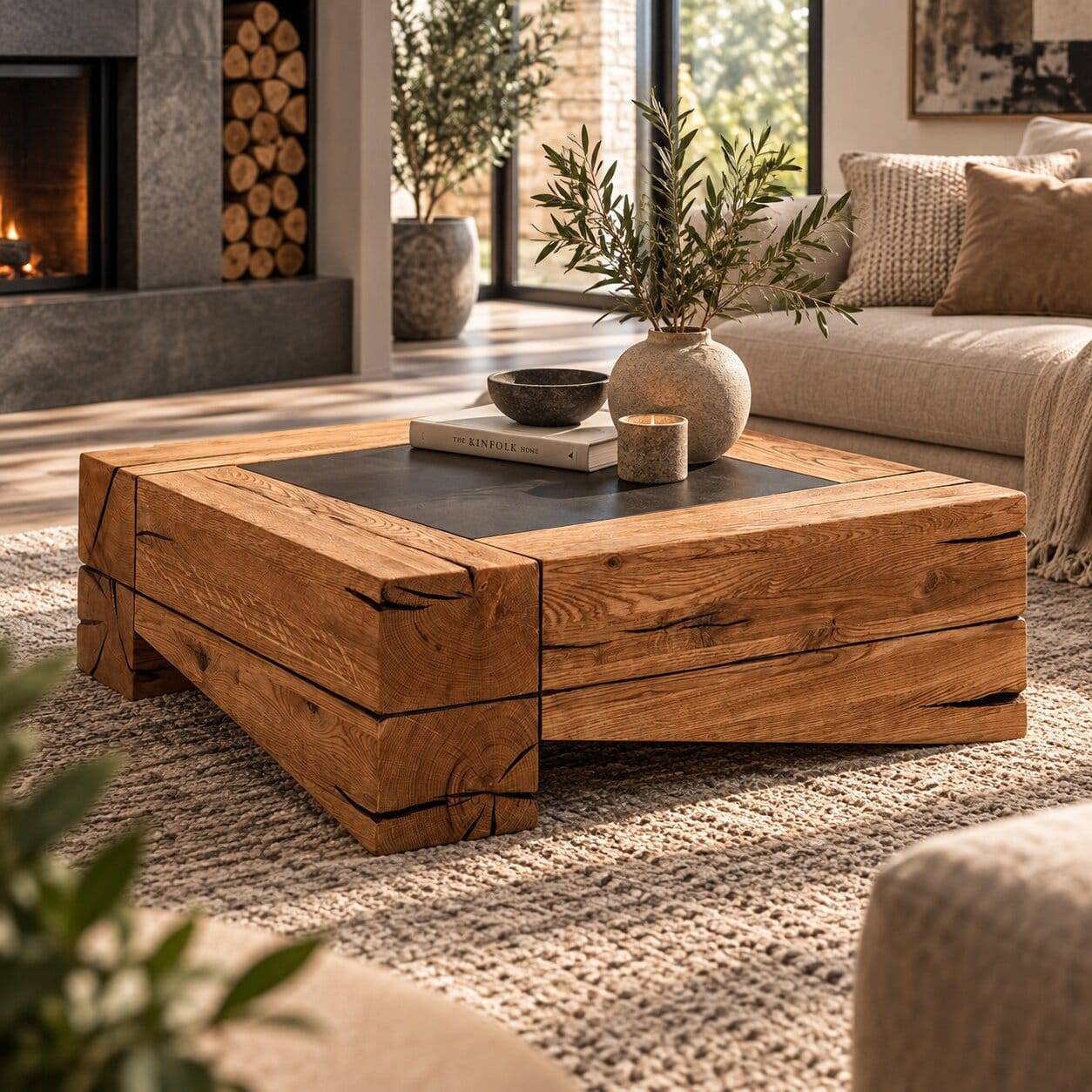 Design Balken Couchtisch aus Asteiche - Ventida