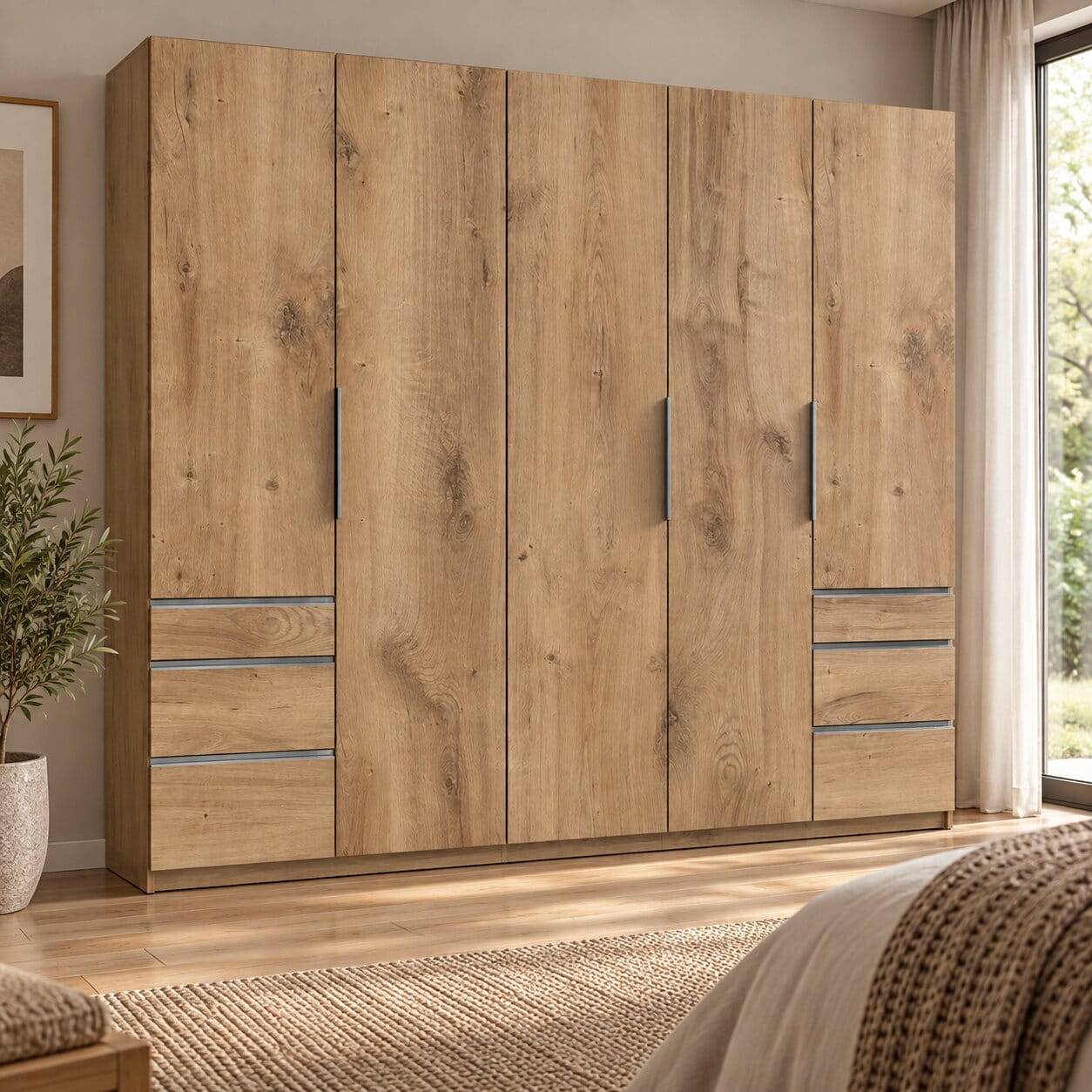 Kombi-Kleiderschrank in modernem Design mit sechs Schubladen & fünf Türen