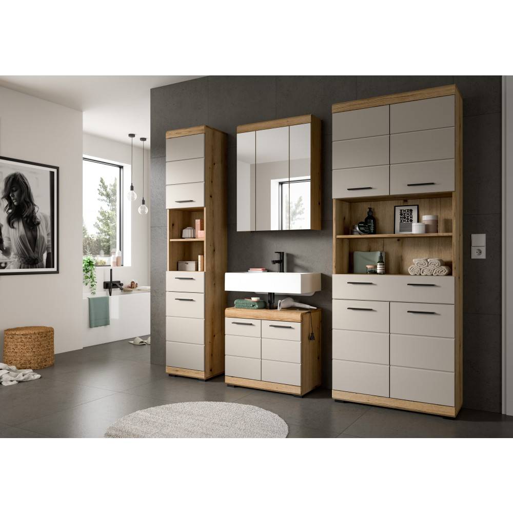 Zweiteilige Badezimmermöbel aus Spiegelschrank und Waschbeckenschrank mit Waschbecken – Casserra