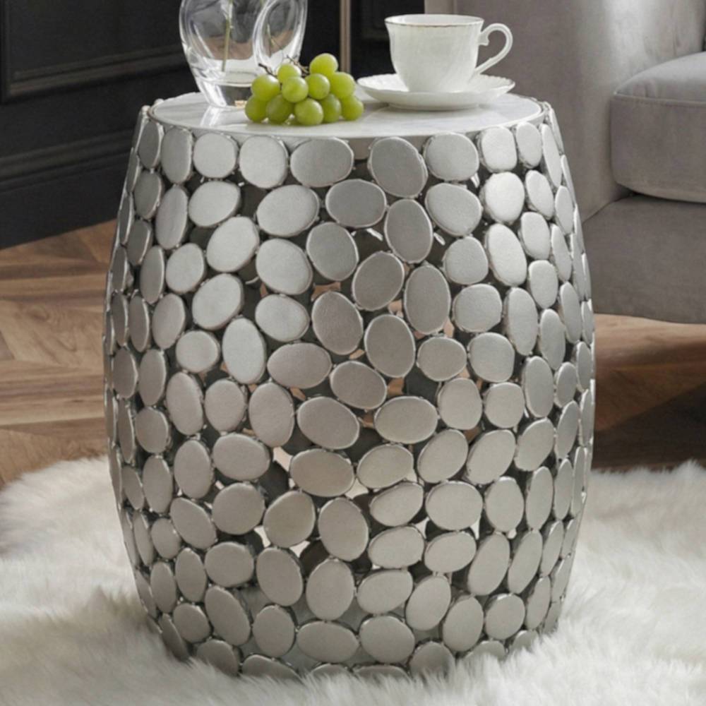 Design-Beistelltisch mit Marmorplatte in Weiß - Adamu