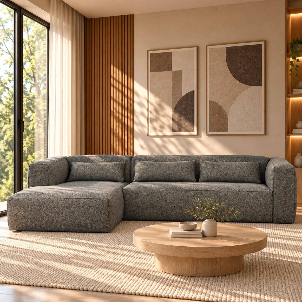 Modernes Ecksofa in Grau Webstoff - Washington