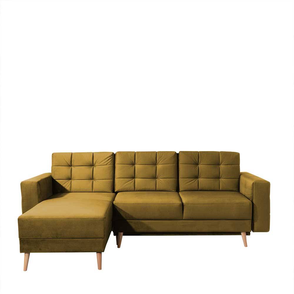 Samt Schlafcouch über Eck in Senfgelb - Janluca