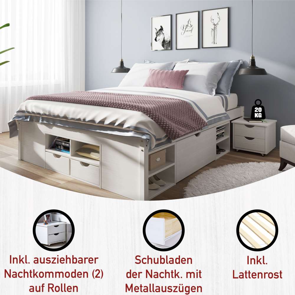 Stauraumbett Nanini in Weiß