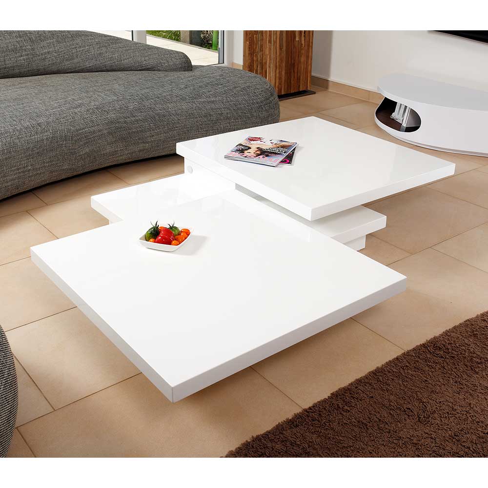 Weißer Couch Hochglanztisch mit drehbaren Platten - Swiganda