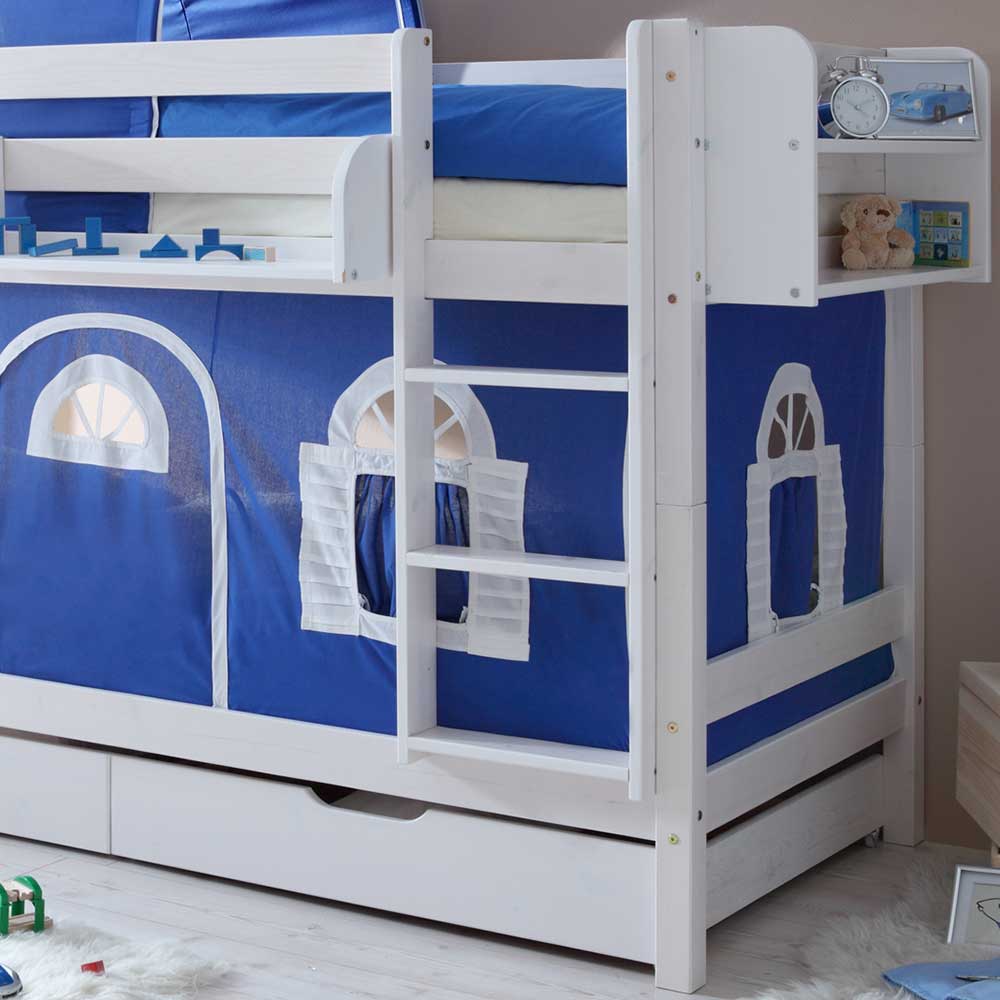 90x200 Kinder-Etagenbett aus Kiefer in Weiß - Sedcory