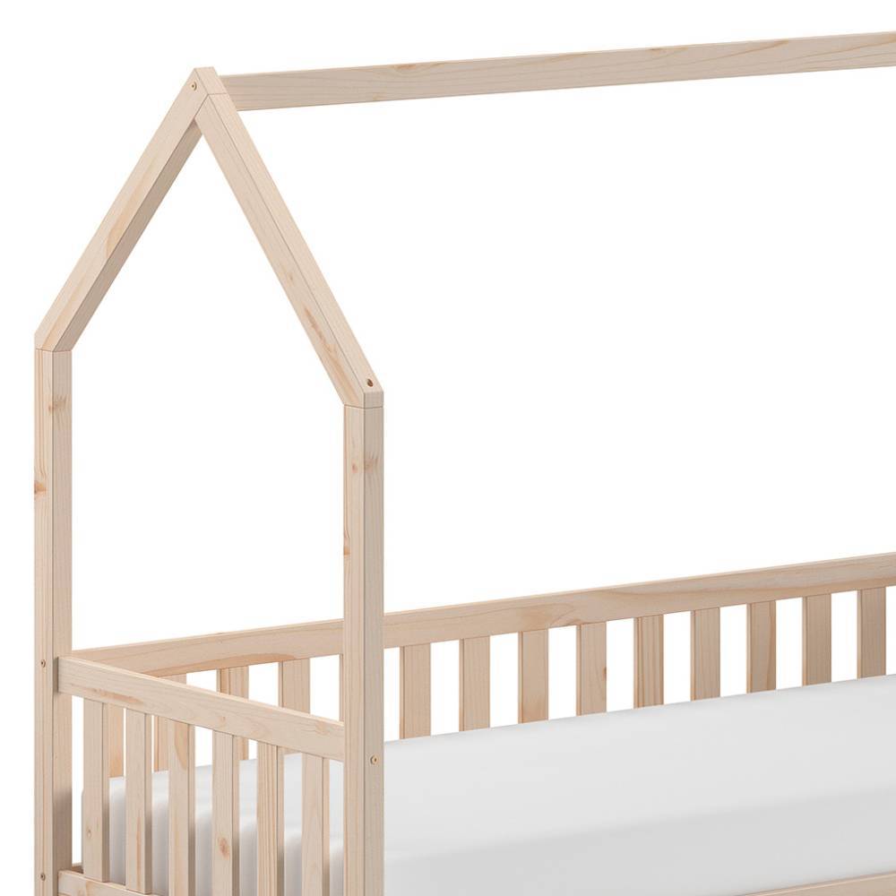 Holz Hausbett 90x200cm aus Kiefernholz mit Lattenrost und Matratze – Pacificon