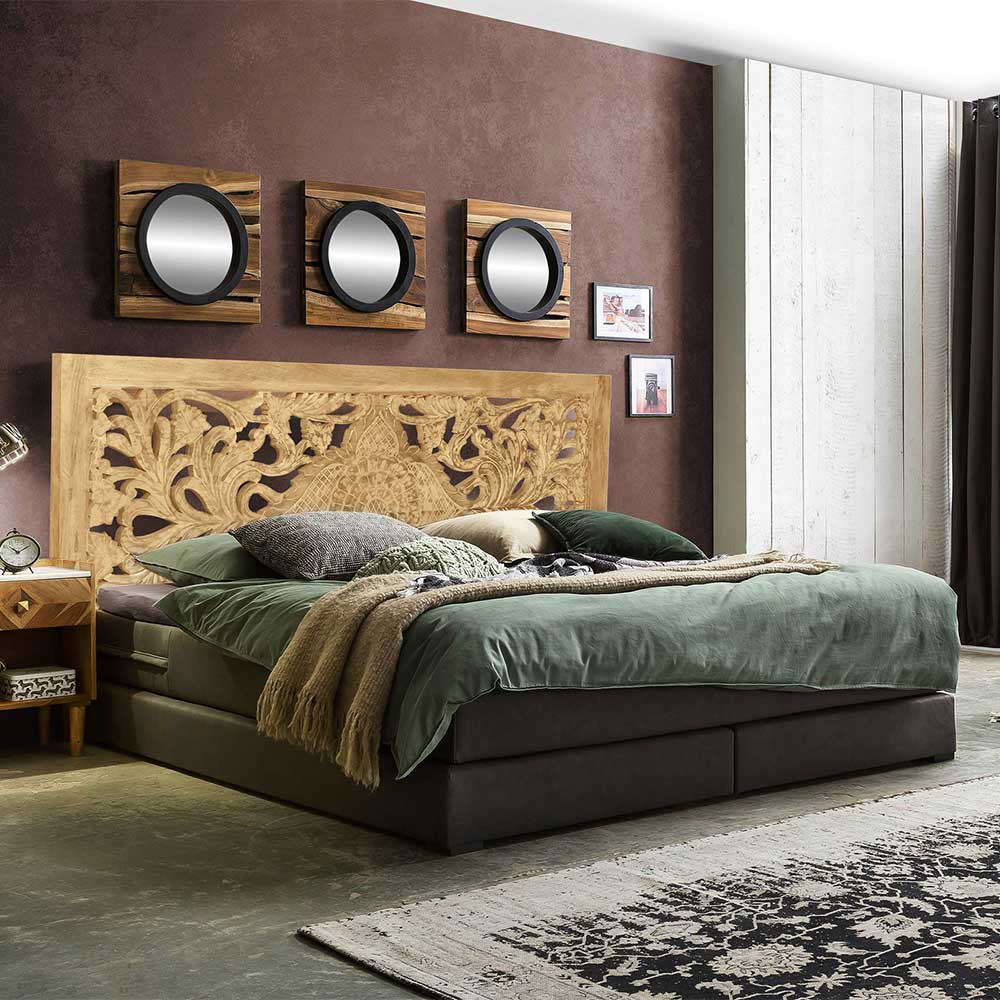 Holz Kopfteil mit Schnitzerei Romantic Vintage Style für Bett - 220x120x4  cm - Runiasa