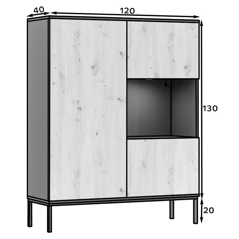 Wohnzimmer Highboard in Wildeiche Optik - Cavan