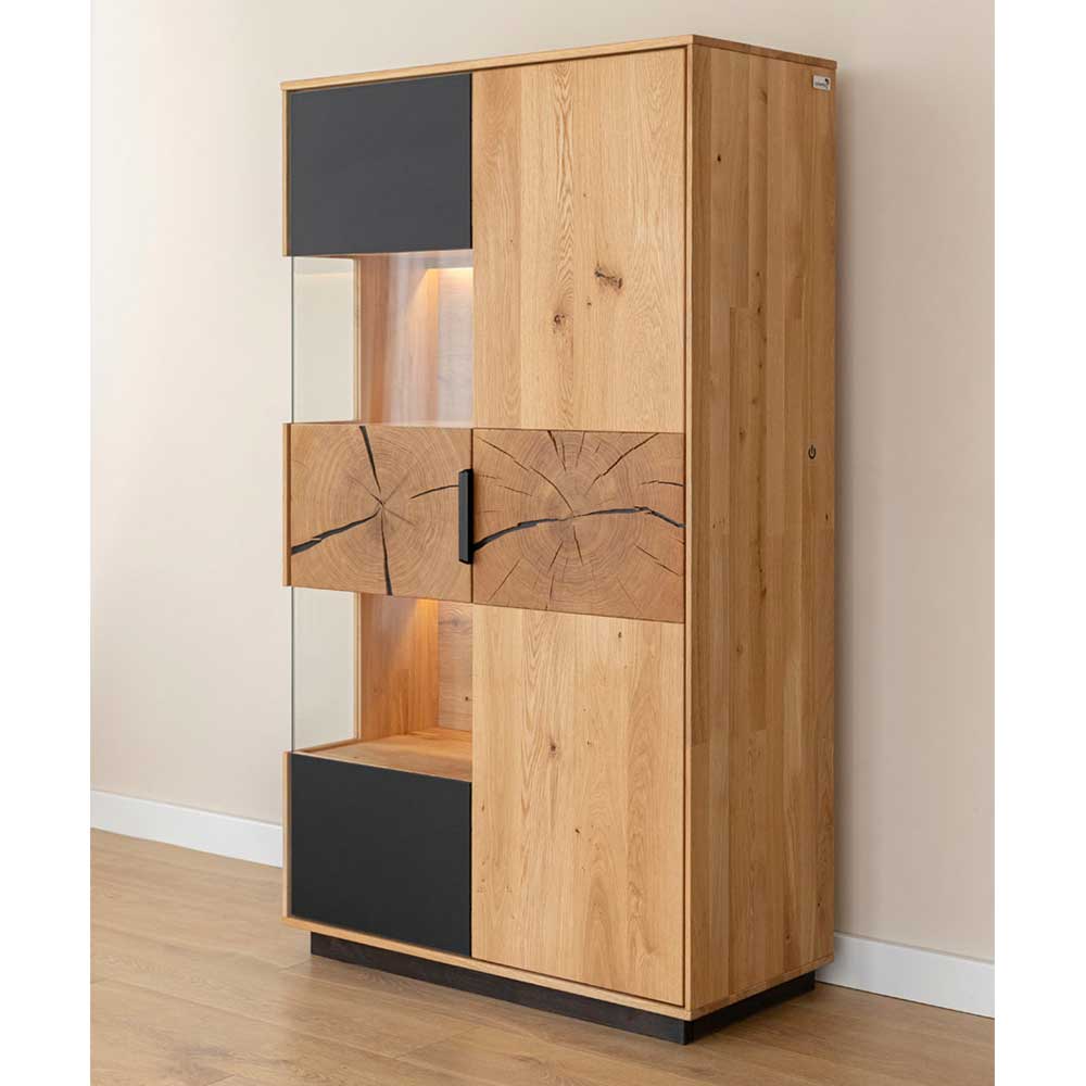 Highboard Vitrine aus Eiche und Glas - Masicuri