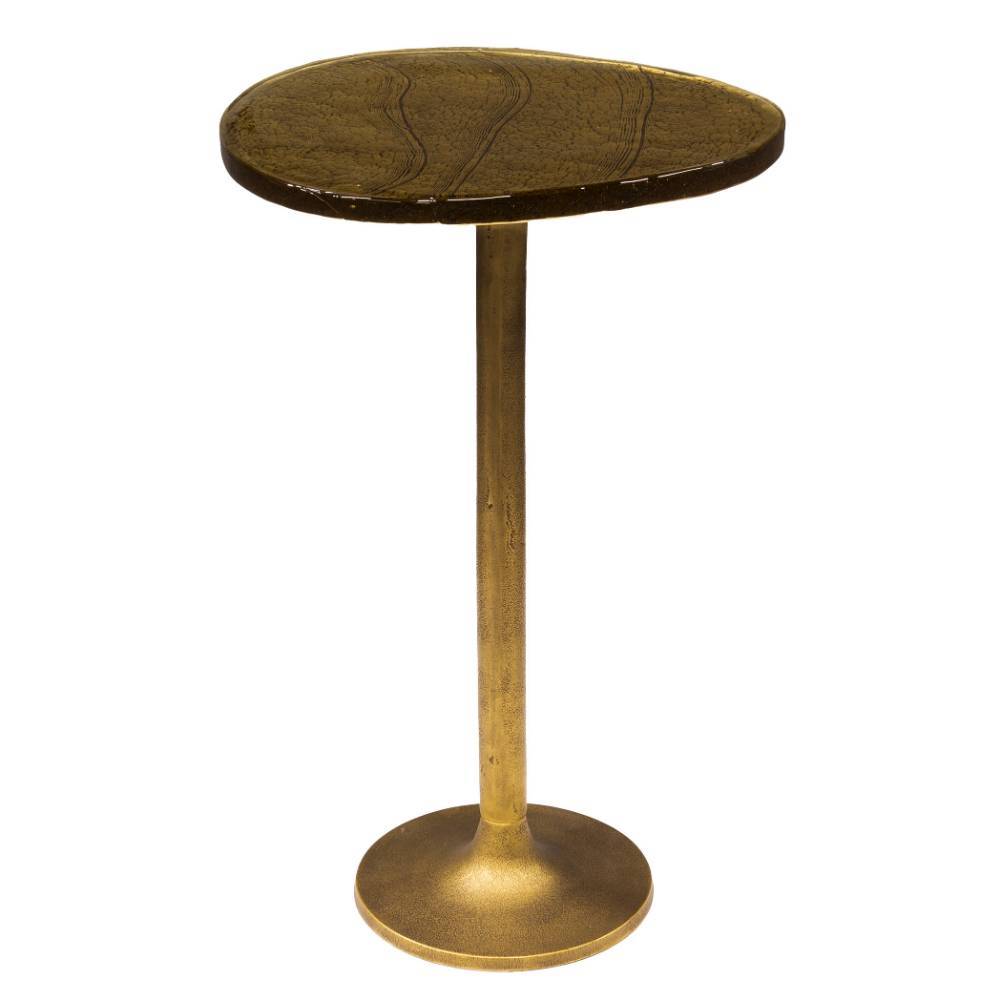 Altgoldener Design-Beistelltisch mit ovaler Gussglas-Platte für Wohnzimmer – Spacyan