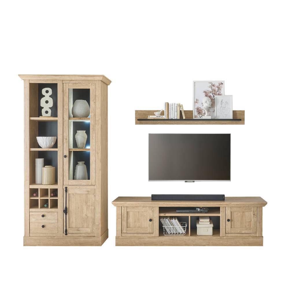 Landhaus-TV-Anbauwand Set - Hengas (dreiteilig)