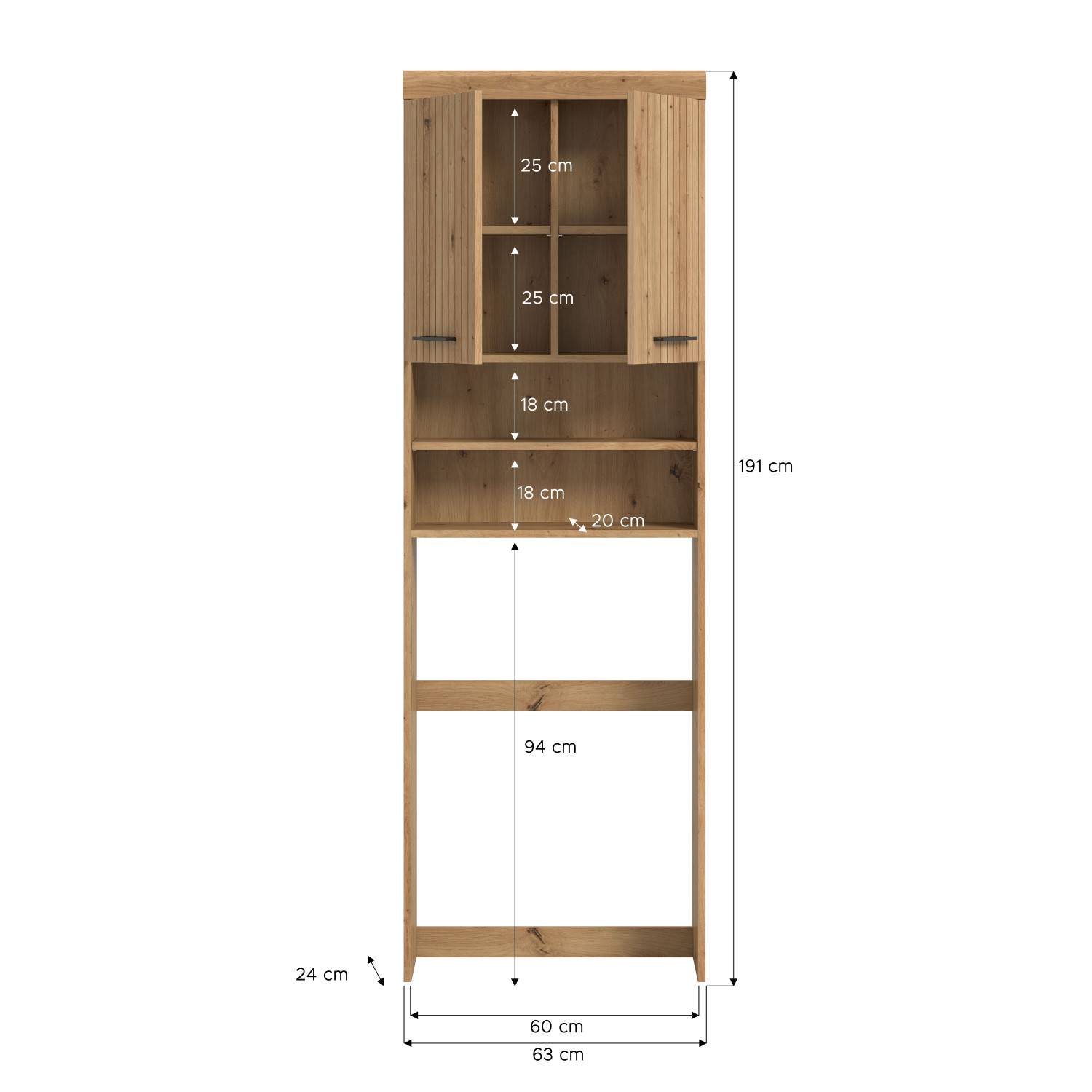 Hochschrank für Waschmaschine Maße und Abmessungen mit detaillierter Bemaßung – Lasewood