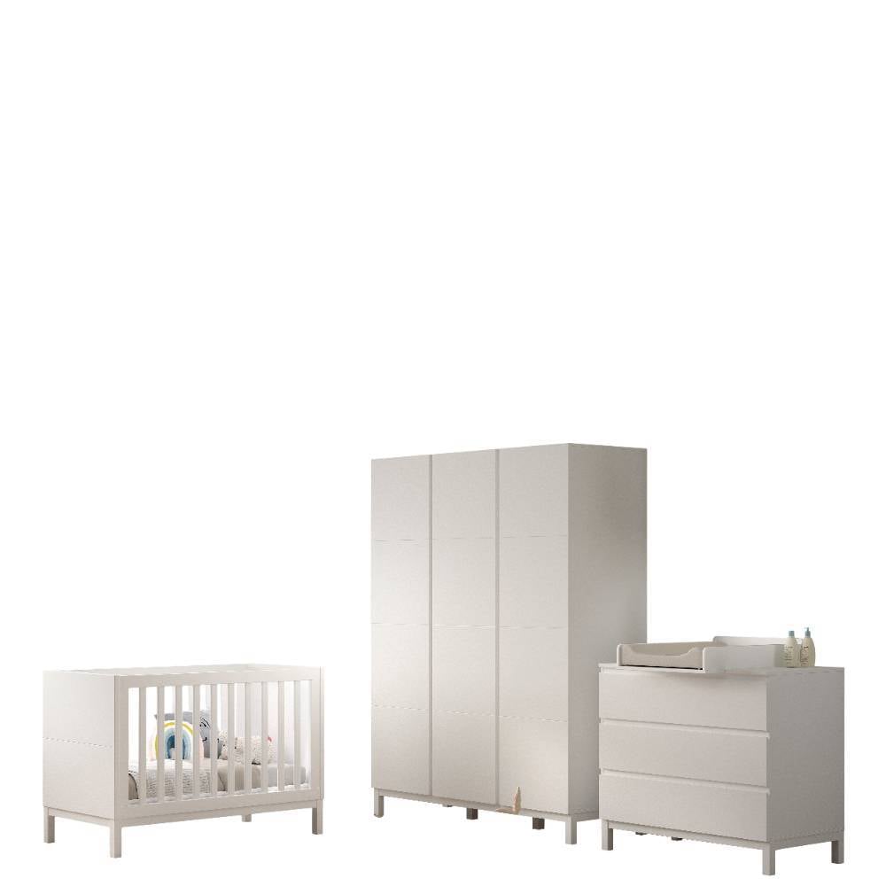 Komplettes weißes Kinderzimmer Möbel Set mit Babybett, Kleiderschrank und Wickelkommode – Crocinol