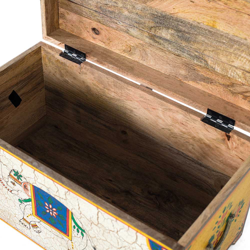 Bunte Orient Truhe mit Elefanten und blumigen Motiven - Sambo