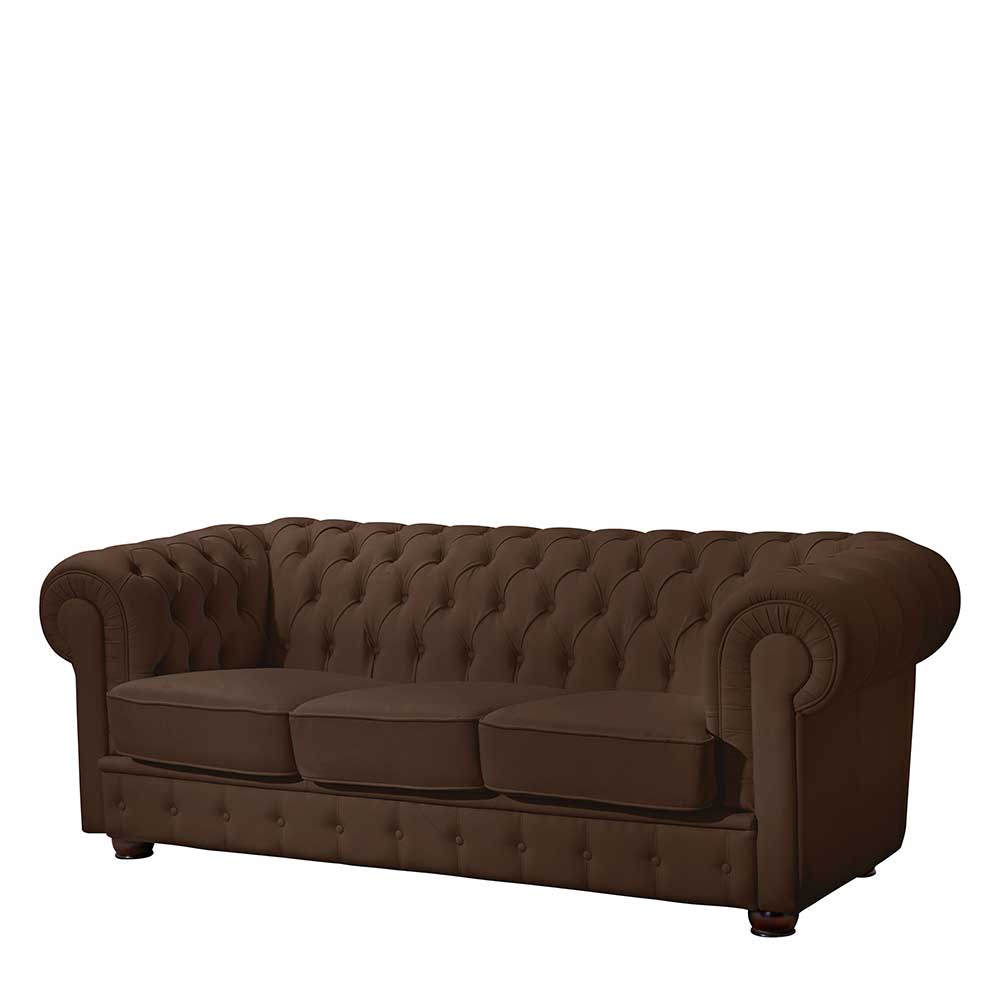 Chesterfield Couch aus Kunstleder in Braun - Cementa
