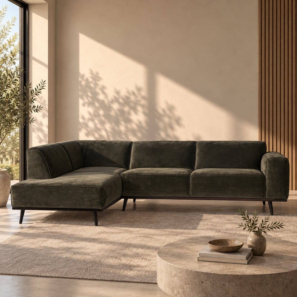 Sofa-Ecke Ninossa in Samt dunkelgrün