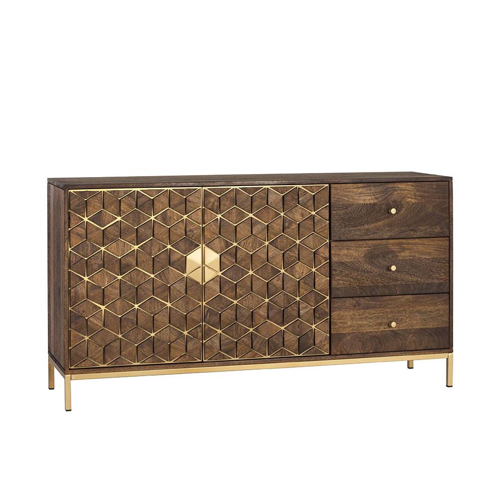 Design Kombi-Kommode in Walnuss Braun und Gold - Feregato