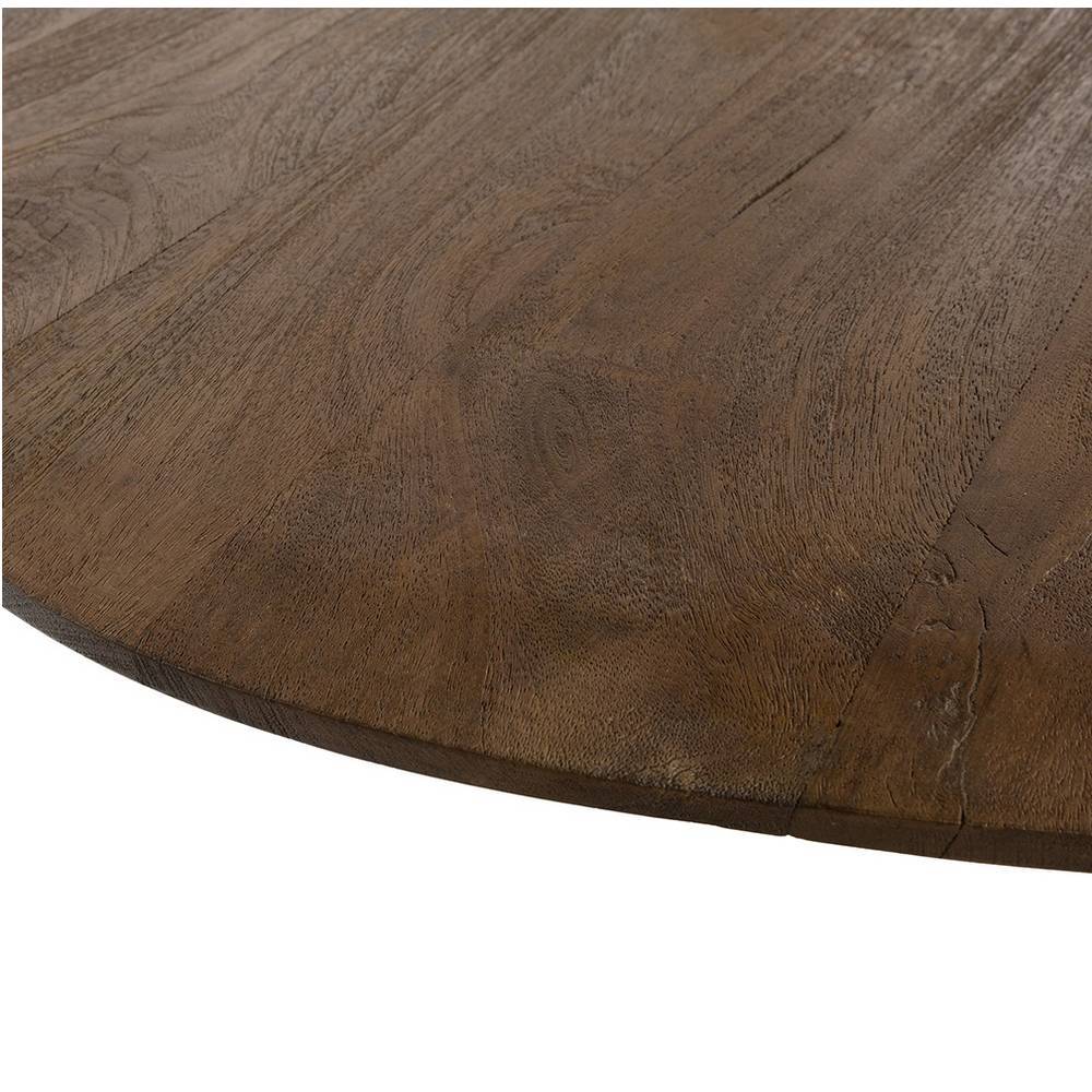 Runde Tischplatte aus dunkelbraunem Mangoholz mit markanter Holzmaserung – Placonia