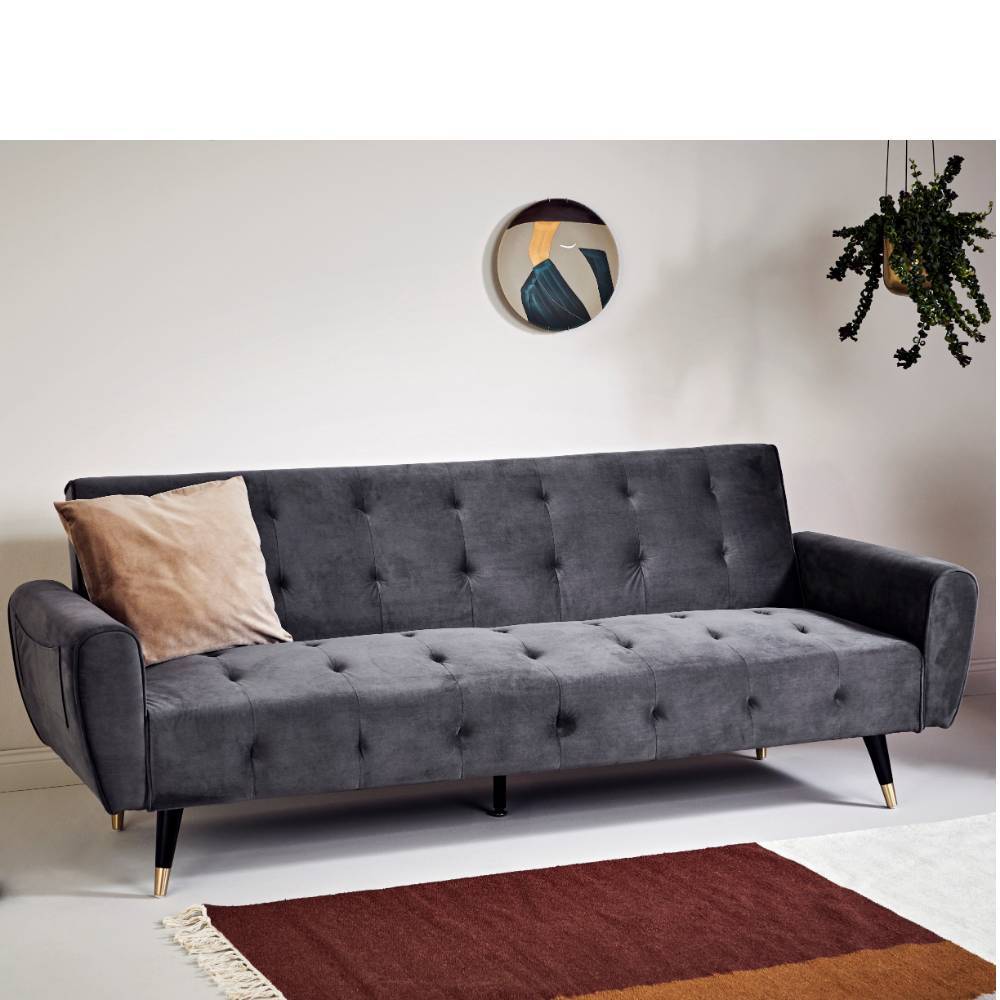 Klappcouch aus Samt Grau - Acruma