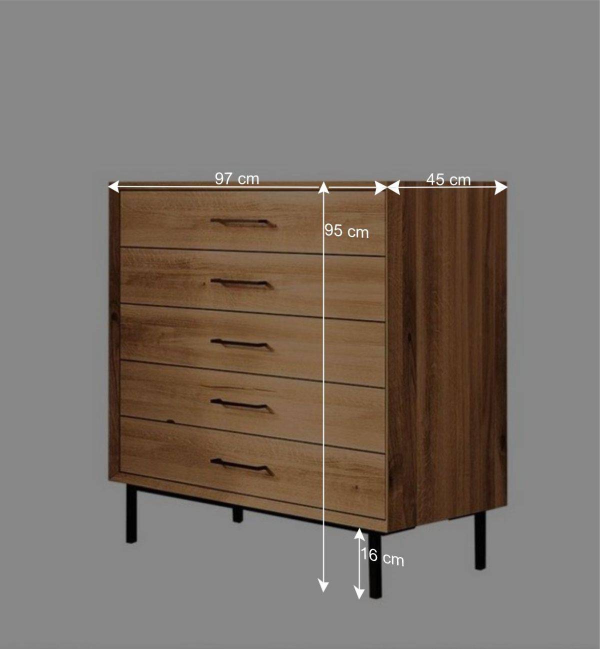 97x95x45 Kommode mit fünf Schubladen - Kerfa