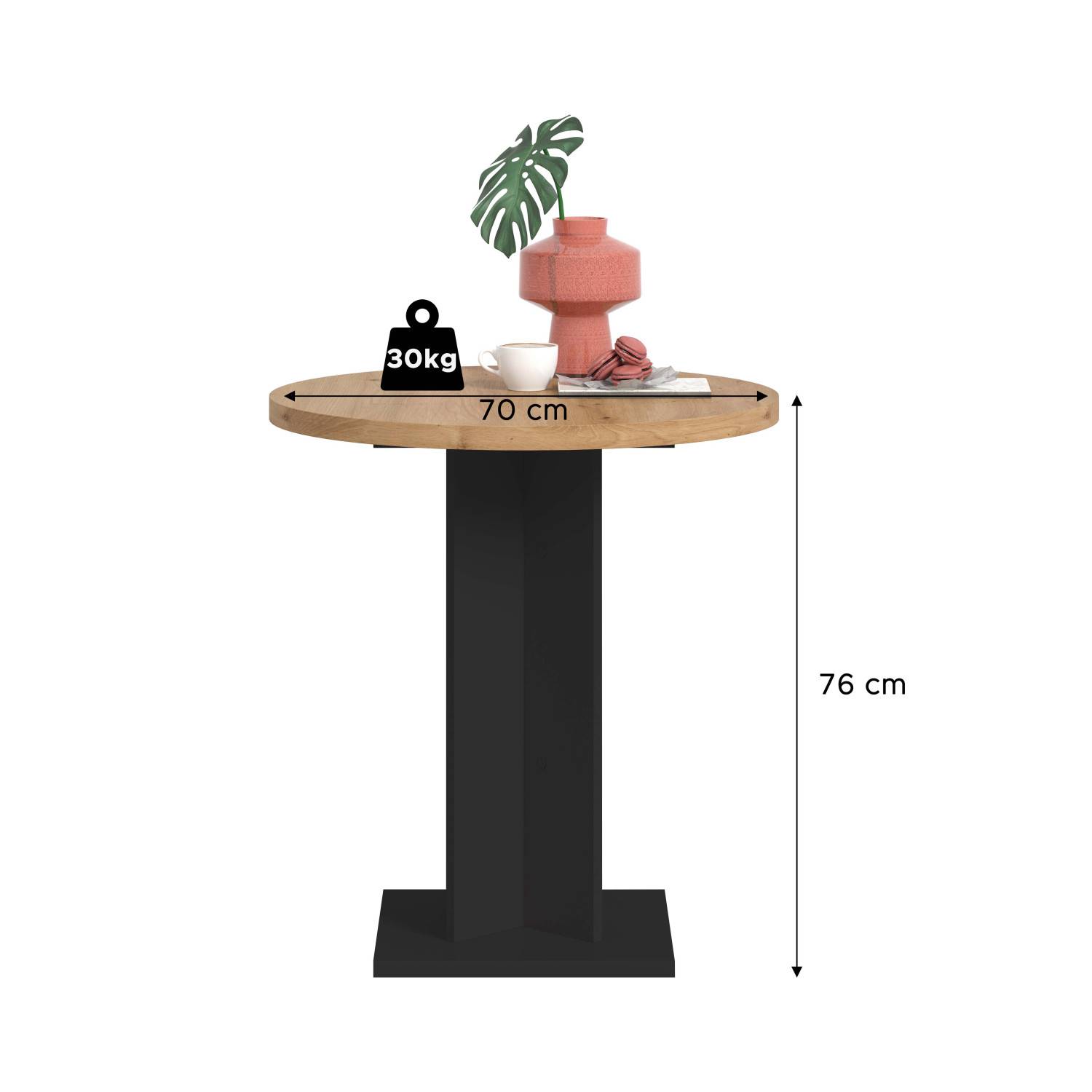 Runder Bartisch Maße 70 cm Durchmesser und 76 cm Höhe, 30kg Traglast – Norjan