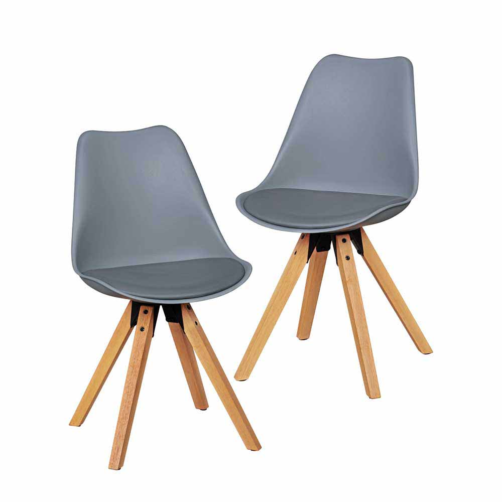 Retro Stühle Tadella in Grau mit Holz (2er Set)
