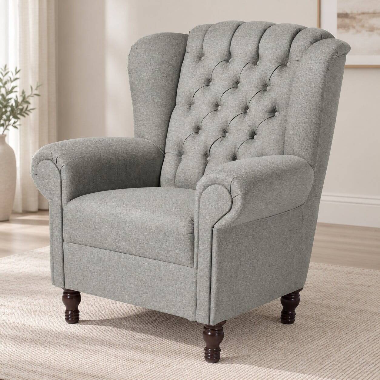Hellgrauer Chesterfield-Sessel mit Ohren - Barreff