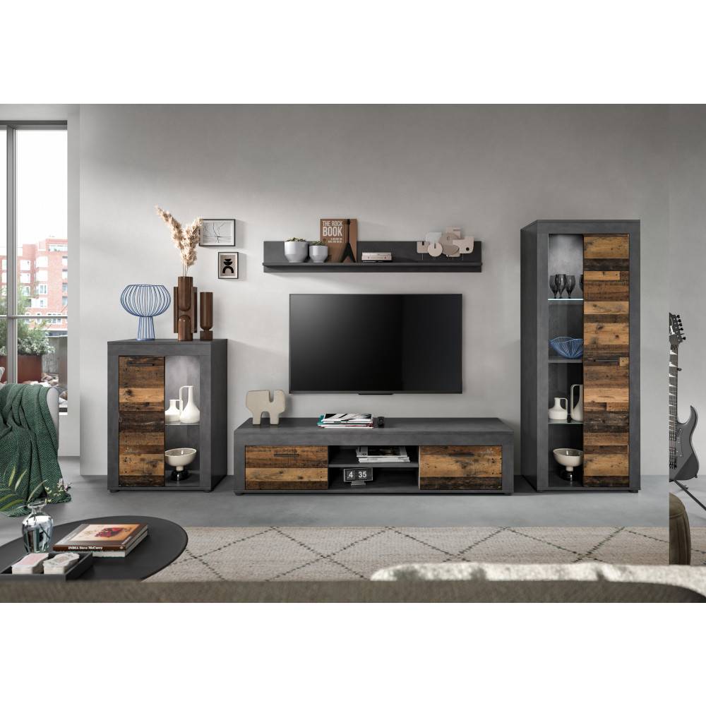 Wohnzimmermöbel vierteilig mit TV-Lowboard, zwei Vitrinenschränken und Wandboard in Matera NB Design – Istrewy