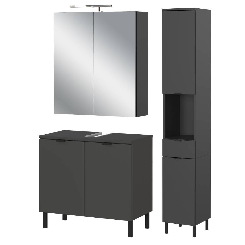 Bad Waschplatz und Hochschrank Set - Merana (dreiteilig)