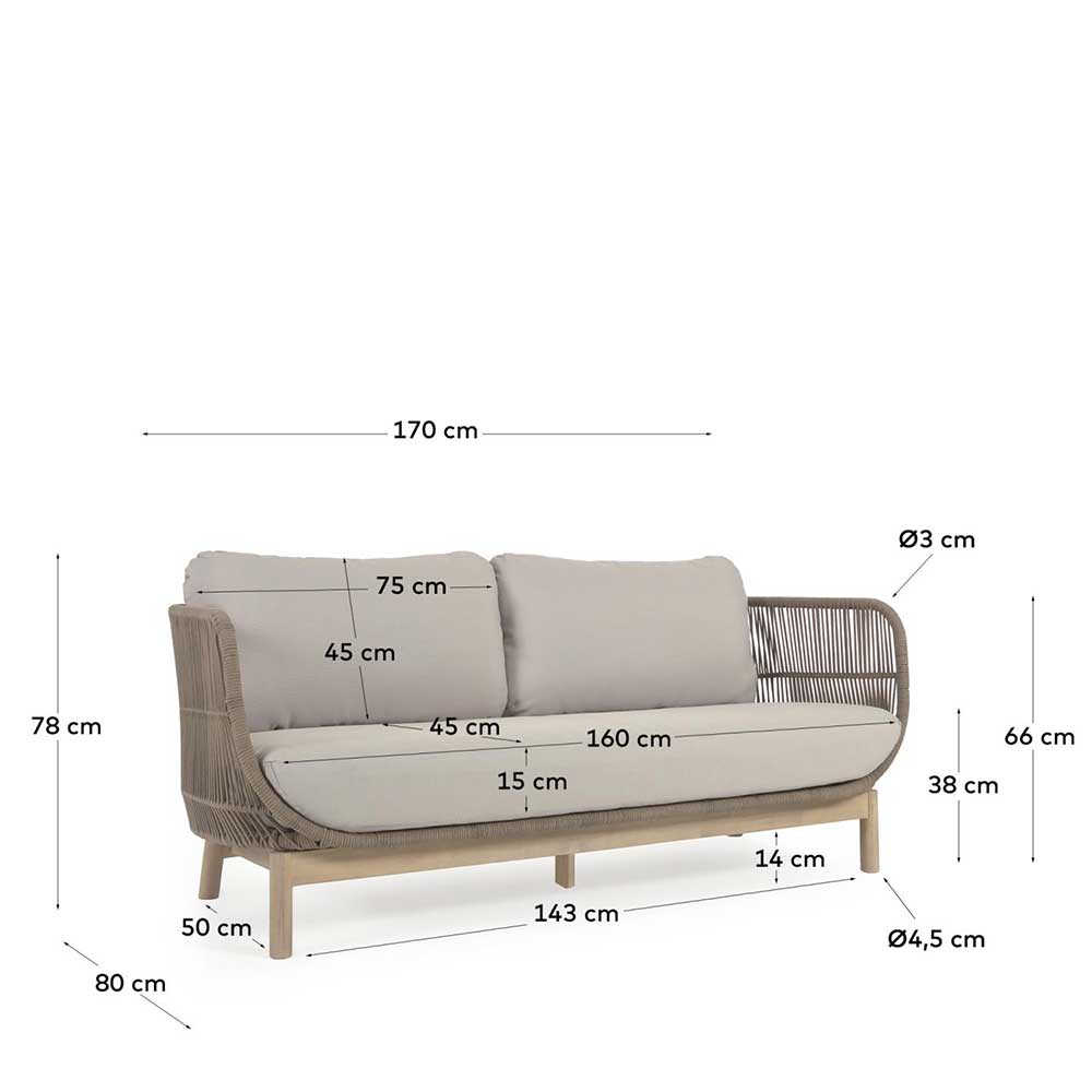 Sofa aus Kordel Geflecht & Holz mit Polster - Calivias