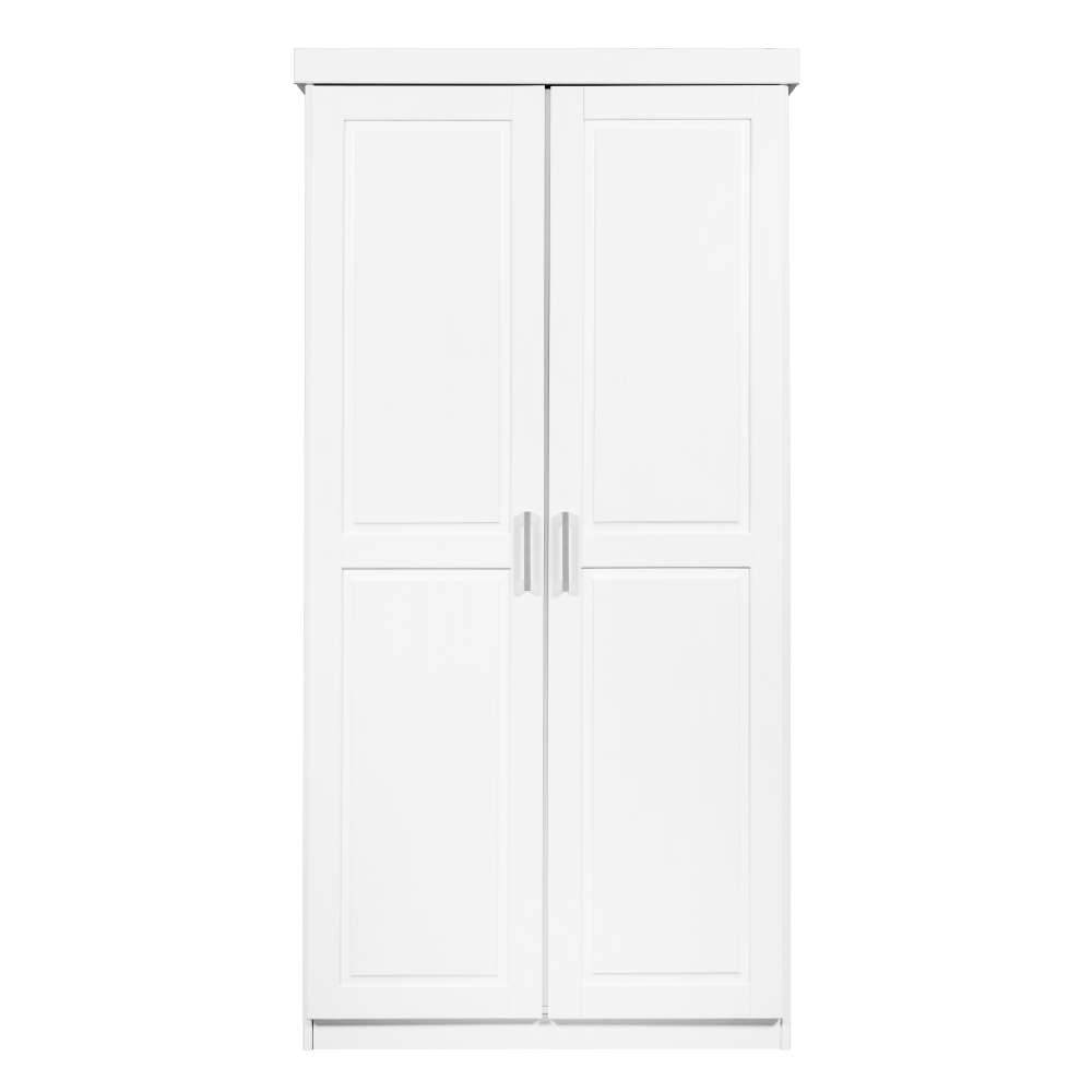 Geschlossener Dielenschrank in Weiß mit zwei Türen und eleganten Paneelen – Nabrosia