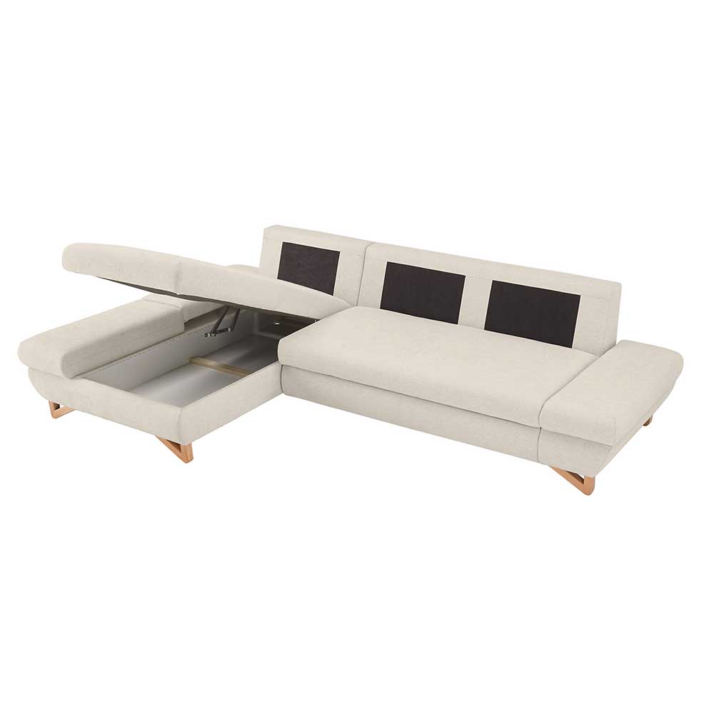 L-Sofa mit Schlaffunktion in Creme & Buche - Baonga