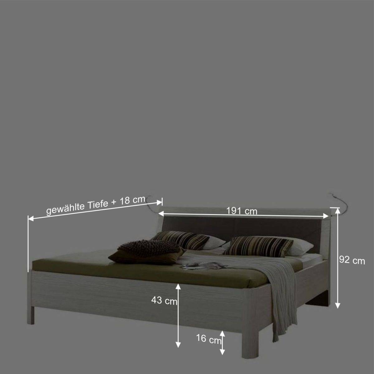 Schlafzimmer Set Vetal mit Ehebett 180x200 cm (vierteilig)