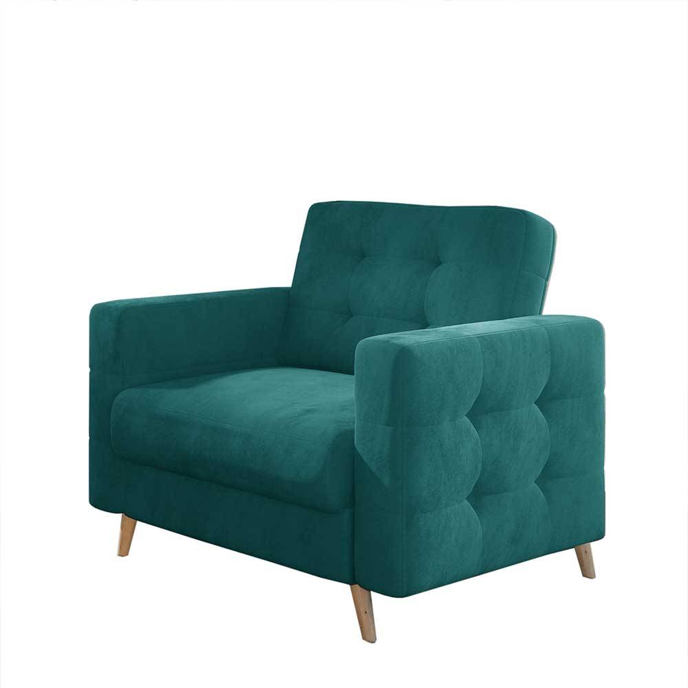 Velours-Sessel in Türkis Blau - Lutos