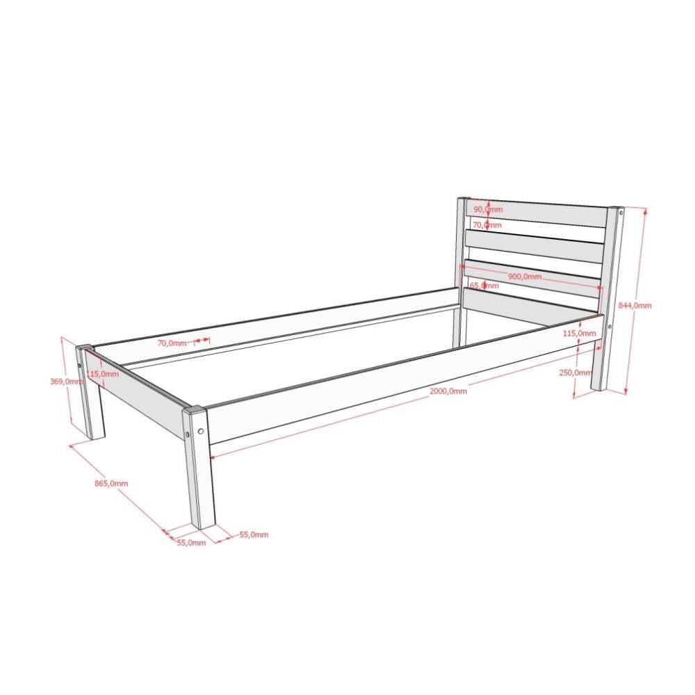 Holzbett 90x200cm mit allen Maßen und Abmessungen für die Planung – Napcolia