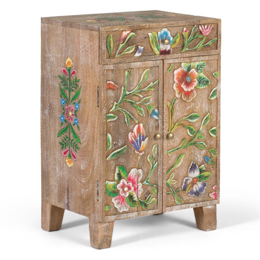 Massivholz Vertiko mit Blumen Dekor - Trinity