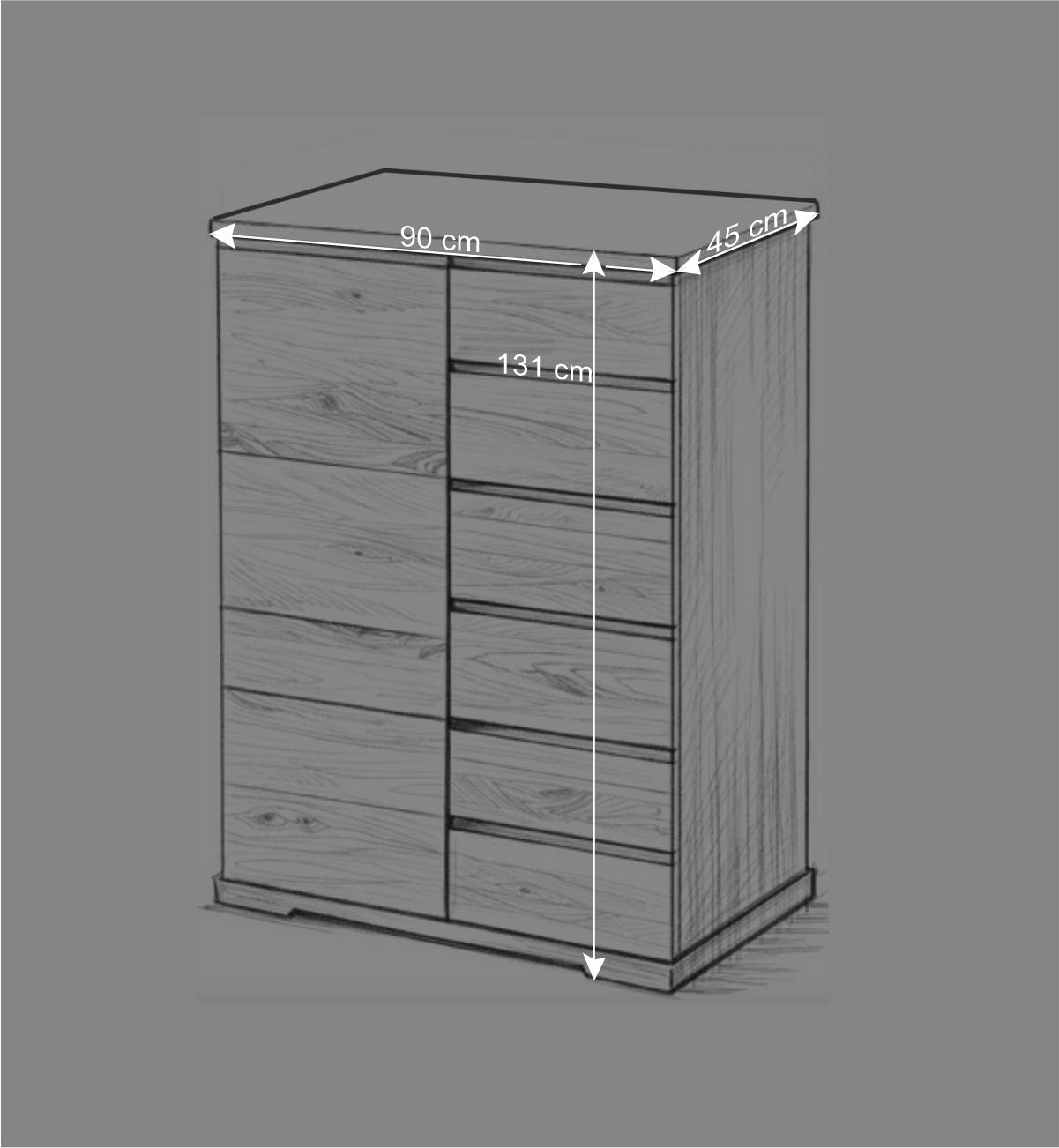 Wildeiche Hochkommode - 90 cm breit - Atluvia