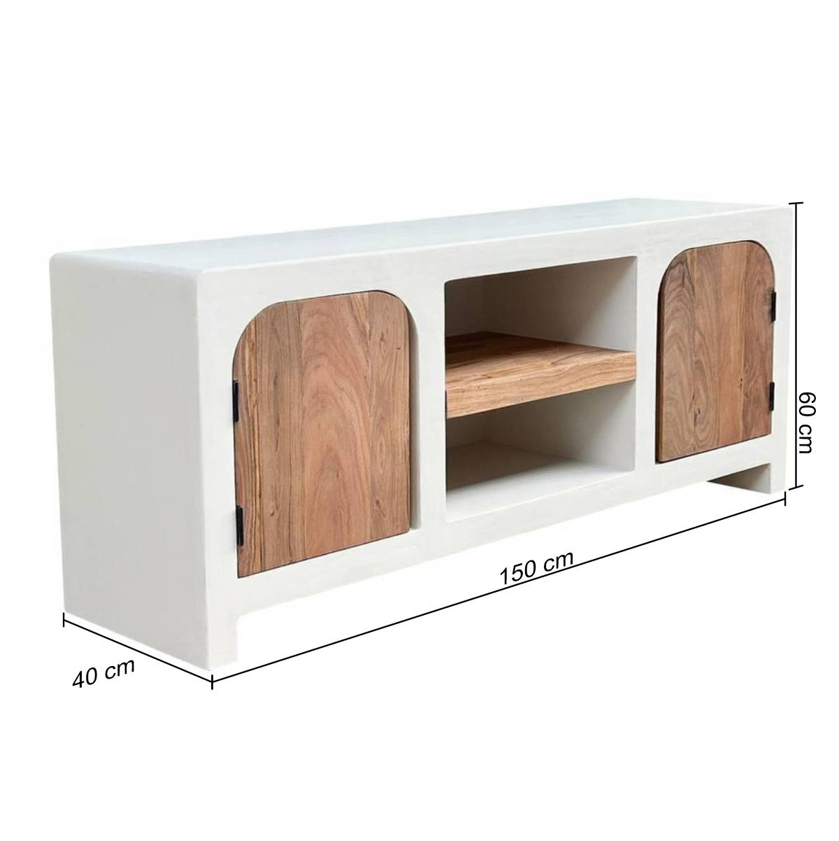 TV Lowboard in Naturweiß und Akazie - Usilvea