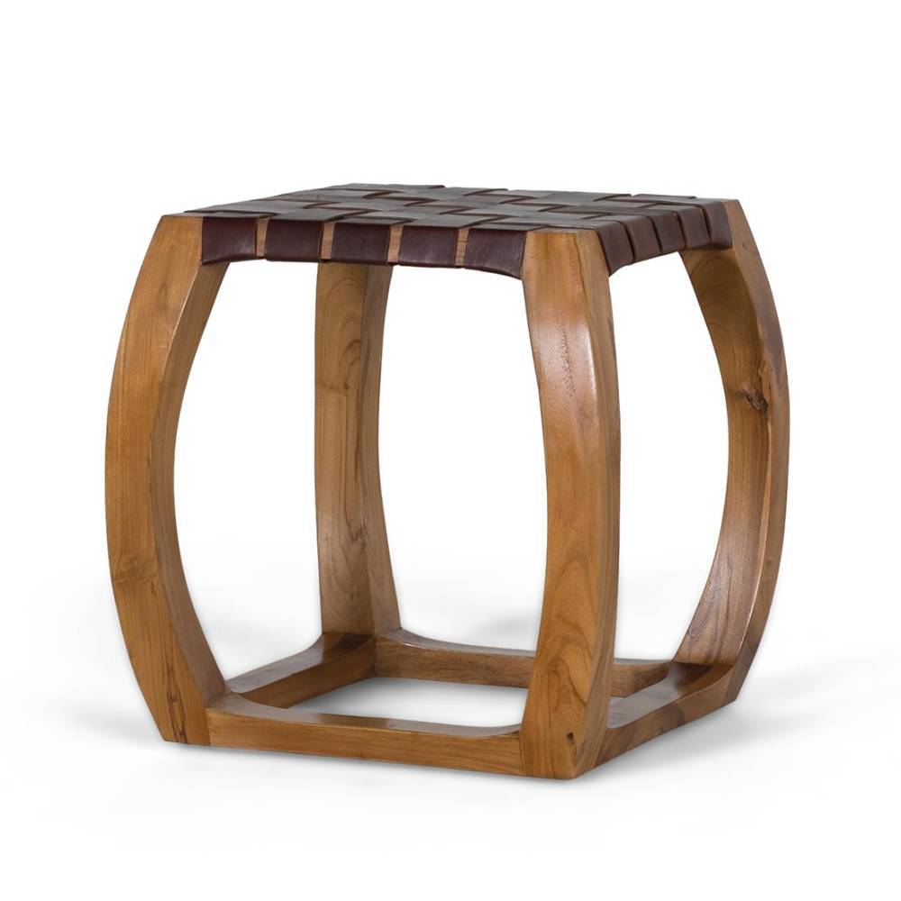Design Hocker aus Leder und Mindiholz - Madiera